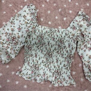 Paper Crane Floral Smocked Blouse - Pink and White